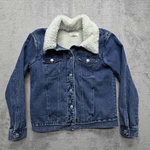 Pacsun Jacket Womens Medium Blue Denim Sherpa Lined Trucker Shearling Coat